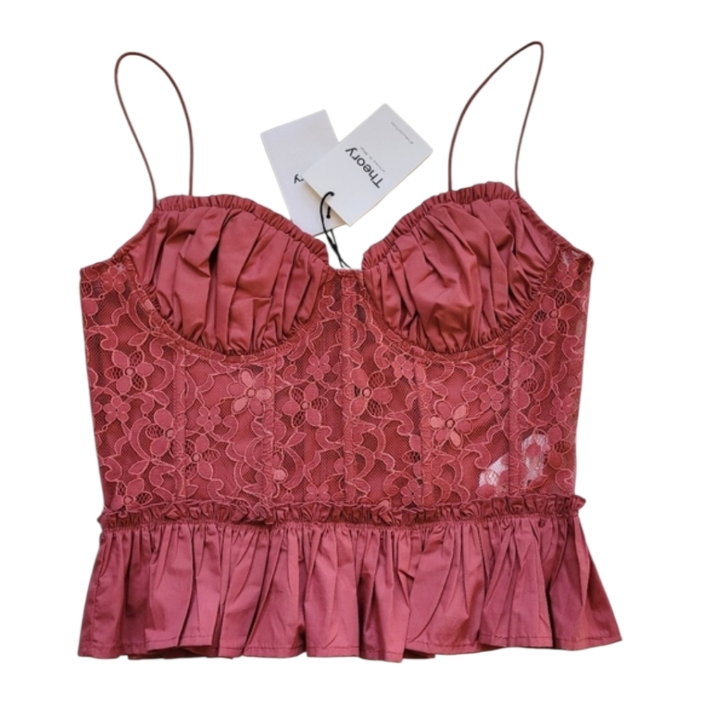 NWT Theory Lace Peplum Bustier Top in Rose